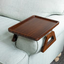 Bamboo Sofa Arm Tray Table, Clip-On Couch Armrest Table for Recliners and Armchairs, TV Dinner, Drink, Snack and Remote Holder, Walnut Brown Rectangular, 13 x 9.4 Inch