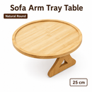 Bamboo Sofa Arm Tray Table, Clip-On Couch Armrest Table for Recliners and Armchairs, TV Dinner, Drink, Snack and Remote Holder, Natural Round, 9.8 Inch