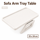Bamboo Sofa Arm Tray Table, Clip-On Couch Armrest Table for Recliners and Armchairs, TV Dinner, Drink, Snack and Remote Holder, White Rectangular, 13 x 9.4 Inch