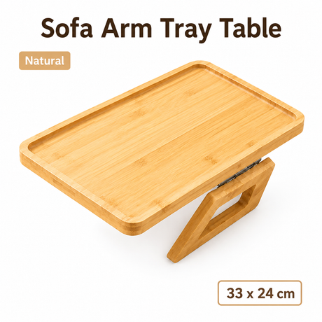Bamboo Sofa Arm Tray Table, Clip-On Couch Armrest Table for Recliners and Armchairs, TV Dinner, Drink, Snack and Remote Holder, Natural Rectangular, 13 x 9.4 Inch