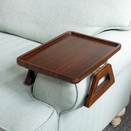 Bamboo Sofa Arm Tray Table, Clip-On Couch Armrest Table for Recliners and Armchairs, TV Dinner, Drink, Snack and Remote Holder, Natural Rectangular, 13 x 9.4 Inch
