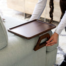 Bamboo Sofa Arm Tray Table for Couch Armrests, Space-Saving TV Dinner, Drink, Snack and Remote Holder, Dark Brown Round, 9.8 x 1.2 Inch