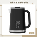 Black electric kettle, 1.7L stainless steel kettle, 1500W rapid heating, with LED display, adjustable temperature, double-walled anti-scalding design, automatic power-off.