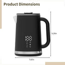 Black electric kettle, 1.7L stainless steel kettle, 1500W rapid heating, with LED display, adjustable temperature, double-walled anti-scalding design, automatic power-off.