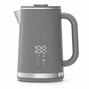 Gray electric kettle, 1.7L stainless steel kettle, 1500W rapid heating, with LED display, adjustable temperature, double-walled anti-scalding design, automatic power-off function, black.