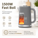 Gray electric kettle, 1.7L stainless steel kettle, 1500W rapid heating, with LED display, adjustable temperature, double-walled anti-scalding design, automatic power-off function, black.