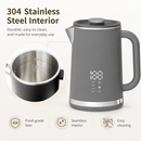 Gray electric kettle, 1.7L stainless steel kettle, 1500W rapid heating, with LED display, adjustable temperature, double-walled anti-scalding design, automatic power-off function, black.