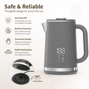 Gray electric kettle, 1.7L stainless steel kettle, 1500W rapid heating, with LED display, adjustable temperature, double-walled anti-scalding design, automatic power-off function, black.