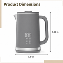 Gray electric kettle, 1.7L stainless steel kettle, 1500W rapid heating, with LED display, adjustable temperature, double-walled anti-scalding design, automatic power-off function, black.