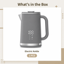 Gray electric kettle, 1.7L stainless steel kettle, 1500W rapid heating, with LED display, adjustable temperature, double-walled anti-scalding design, automatic power-off function, black.