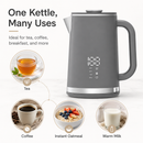 Gray electric kettle, 1.7L stainless steel kettle, 1500W rapid heating, with LED display, adjustable temperature, double-walled anti-scalding design, automatic power-off function, black.