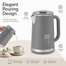 Gray electric kettle, 1.7L stainless steel kettle, 1500W rapid heating, with LED display, adjustable temperature, double-walled anti-scalding design, automatic power-off function, black.