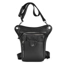 Black men's Genuine Leather Outdoor Sporting Hiking Waist Hip Pack Messenger Shoulder Drop Leg Thigh Bag Pouches