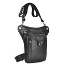 Black men's Genuine Leather Outdoor Sporting Hiking Waist Hip Pack Messenger Shoulder Drop Leg Thigh Bag Pouches