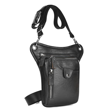 Black men's Genuine Leather Outdoor Sporting Hiking Waist Hip Pack Messenger Shoulder Drop Leg Thigh Bag Pouches