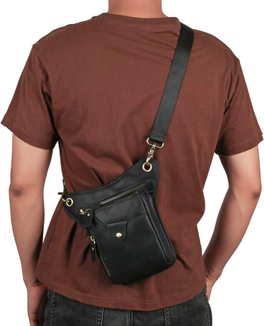 Brown men's Genuine Leather Outdoor Sporting Hiking Waist Hip Pack Messenger Shoulder Drop Leg Thigh Bag Pouches