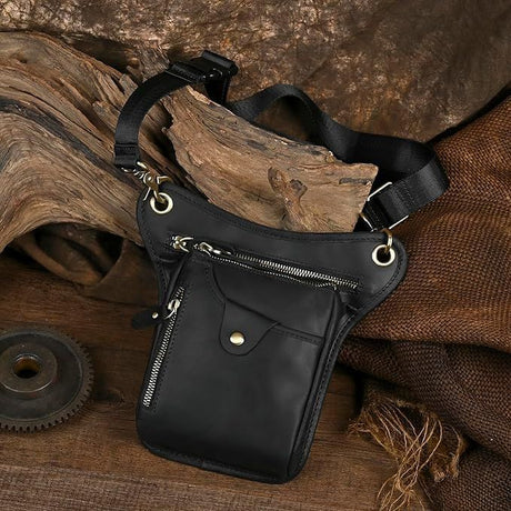 Brown men's Genuine Leather Outdoor Sporting Hiking Waist Hip Pack Messenger Shoulder Drop Leg Thigh Bag Pouches
