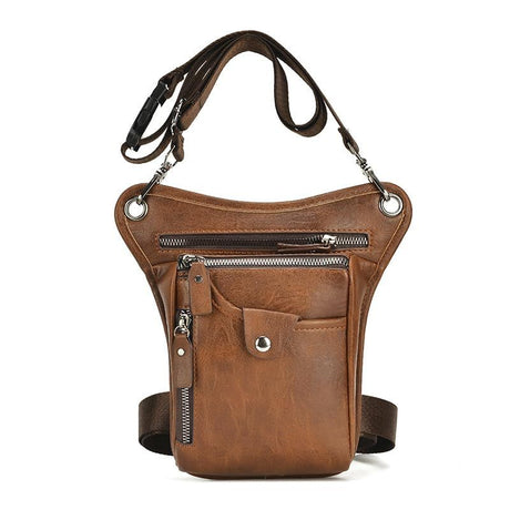 Light brown men's Genuine Leather Outdoor Sporting Hiking Waist Hip Pack Messenger Shoulder Drop Leg Thigh Bag Pouches