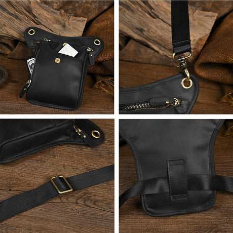 Light brown men's Genuine Leather Outdoor Sporting Hiking Waist Hip Pack Messenger Shoulder Drop Leg Thigh Bag Pouches