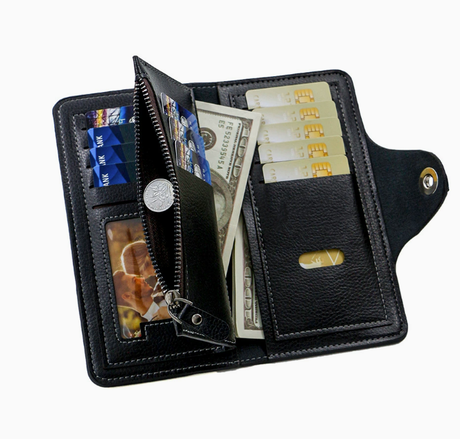 Black wallet for Men, High-End Stylish Long Leather Billfold with Magnetic Closure and Multiple Credit Card Slots, Ultra Thin Three-in-One Business Organizer