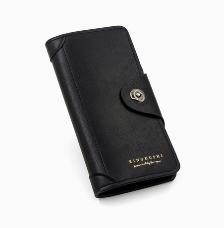 Black wallet for Men, High-End Stylish Long Leather Billfold with Magnetic Closure and Multiple Credit Card Slots, Ultra Thin Three-in-One Business Organizer