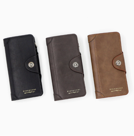Dark brown wallet for Men, High-End Stylish Long Leather Billfold with Magnetic Closure and Multiple Credit Card Slots, Ultra Thin Three-in-One Business Organizer