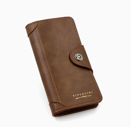 Light brown wallet for Men, High-End Stylish Long Leather Billfold with Magnetic Closure and Multiple Credit Card Slots, Ultra Thin Three-in-One Business Organizer
