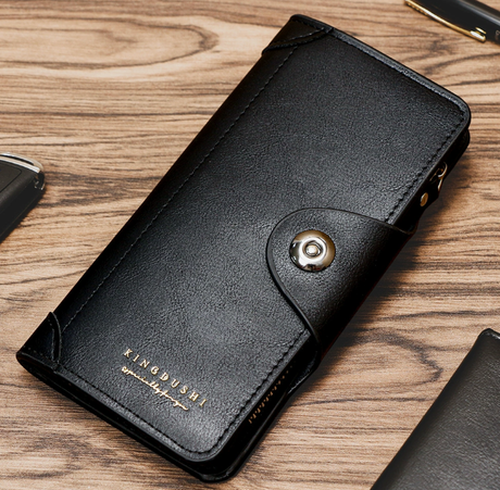 Light brown wallet for Men, High-End Stylish Long Leather Billfold with Magnetic Closure and Multiple Credit Card Slots, Ultra Thin Three-in-One Business Organizer