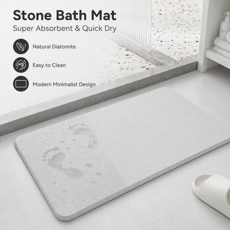 Grayish-white premium pure cotton bathroom mat, ultra-soft, absorbent, quick-drying bathroom rug, non-slip, washable bathroom mat(60cm*40cm)