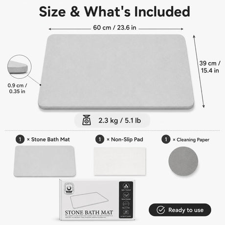 Grayish-white premium pure cotton bathroom mat, ultra-soft, absorbent, quick-drying bathroom rug, non-slip, washable bathroom mat(60cm*40cm)