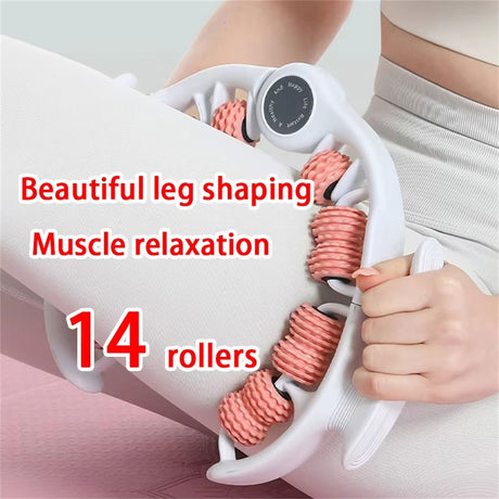 Green leg massage roller clip, calf muscle relaxation and shaping tool, yoga fitness leg trainer, leg muscle relaxation and slimming device.