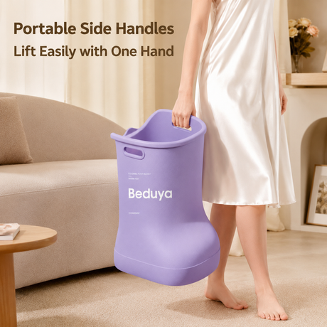 EVA Foot Soaking Bucket with Massage Bottom, Deep Calf Foot Bath Tub for Home Spa, Insulated Warm Foot Soak Basin with Handles, Lightweight Portable Foot Spa Bucket for Adults (Lavender Purple)