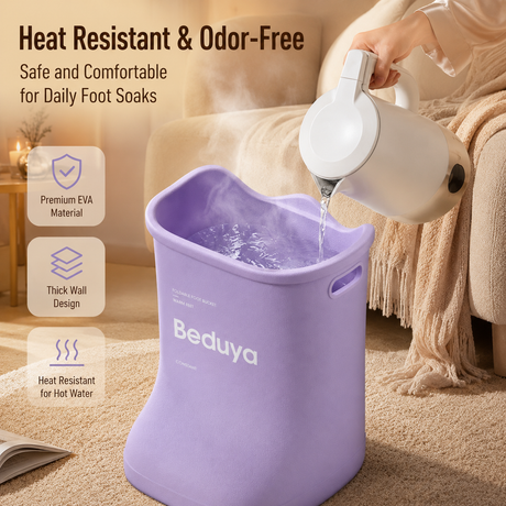 EVA Foot Soaking Bucket with Massage Bottom, Deep Calf Foot Bath Tub for Home Spa, Insulated Warm Foot Soak Basin with Handles, Lightweight Portable Foot Spa Bucket for Adults (Pink)