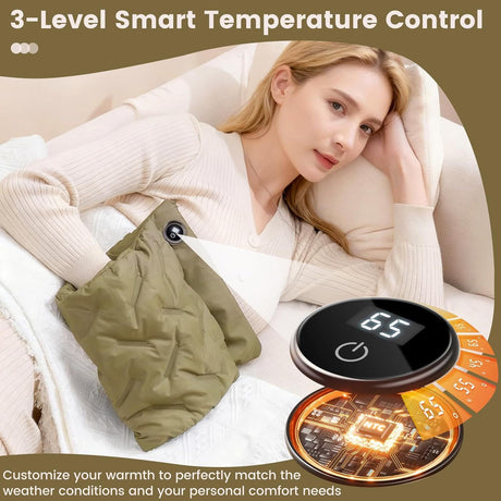 Rechargeable Hand Warmer Muff, USB Electric Heating Pad with Digital Display Temperature Control, 3 Heat Levels Portable Far Infrared Heated Cushion for Outdoor Winter Use Men Women(green)