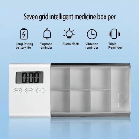 7-Day Smart Pill Organizer with Timer & Alarm – Intelligent Medication Reminder Box with Vibration, Beep Alerts, USB Rechargeable Portable Electronic Pill Case for Elderly & Travel(grey)