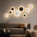 Magnetic Round Wall Lamp 30cm Black, 17W Rechargeable LED Wall Sconce with Touch Control, 3-Color Light, Battery Powered Modern Disc Wall Light for Bedroom Hallway Living Room