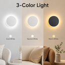 Magnetic Round Wall Lamp 30cm Black, 17W Rechargeable LED Wall Sconce with Touch Control, 3-Color Light, Battery Powered Modern Disc Wall Light for Bedroom Hallway Living Room