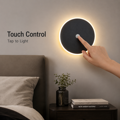 Magnetic Round Wall Lamp 13cm White, 7W Rechargeable LED Wall Sconce with Motion Sensor, 3-Color Light, Battery Powered Modern Disc Wall Light for Hallway Entryway Bedroom