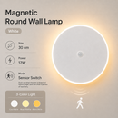 Magnetic Round Wall Lamp 30cm White, 17W Rechargeable LED Wall Sconce with Motion Sensor, 3-Color Light, Battery Powered Modern Disc Wall Light for Hallway Entryway Bedroom