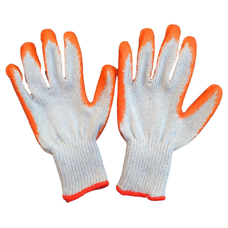 Orange 7-needle bleached yarn flat coated gloves, dipped in latex, abrasion-resistant, work protection, oil-resistant