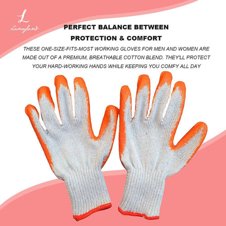 Orange 7-needle bleached yarn flat coated gloves, dipped in latex, abrasion-resistant, work protection, oil-resistant