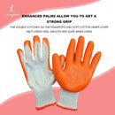 Orange 7-needle bleached yarn flat coated gloves, dipped in latex, abrasion-resistant, work protection, oil-resistant