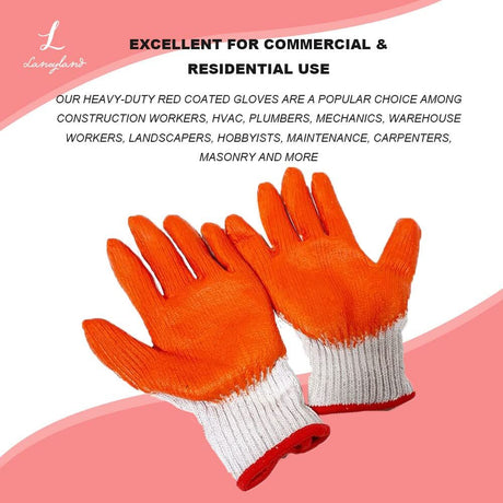 Orange 7-needle bleached yarn flat coated gloves, dipped in latex, abrasion-resistant, work protection, oil-resistant