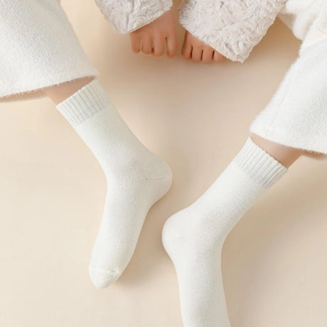 5 Pairs Black Thermal Mid-Calf Socks - Thick Fleece Lined Winter Socks, Heat Retention Cotton Socks for Men & Women, Cold Weather Cozy Wear