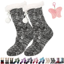 Mixed black extra-thick knitted slippers and socks for winter, fluffy cashmere warm floor socks, non-slip, comfortable and warm indoor socks, unisex.