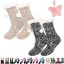 2-Pair Pack of Extra Thick Knitted Slippers and Socks for Winter, Fluffy Cashmere Warm Floor Socks, Non-Slip Comfortable and Warm Indoor Socks, Unisex (Mixed Black + Mixed White)