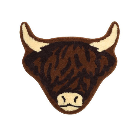 American Style Brown Bull Head Flocked Rug, Bedroom Bedside Rug, Bathroom Doorway Absorbent Mat, Non-Slip Toilet Mat