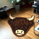 American Style Brown Bull Head Flocked Rug, Bedroom Bedside Rug, Bathroom Doorway Absorbent Mat, Non-Slip Toilet Mat