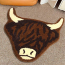 American Style Brown Bull Head Flocked Rug, Bedroom Bedside Rug, Bathroom Doorway Absorbent Mat, Non-Slip Toilet Mat