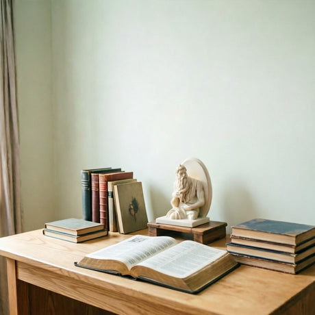 Classic Moses Statue – High-Quality Plaster Sculpture of Prophet Moses with Tablets – Elegant White Art Decor for Home, Office, & Study – Perfect Gift for Art History Students & Religious Decor